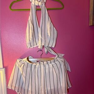 Papaya White and Black Striped Halter Top and Skirt Set